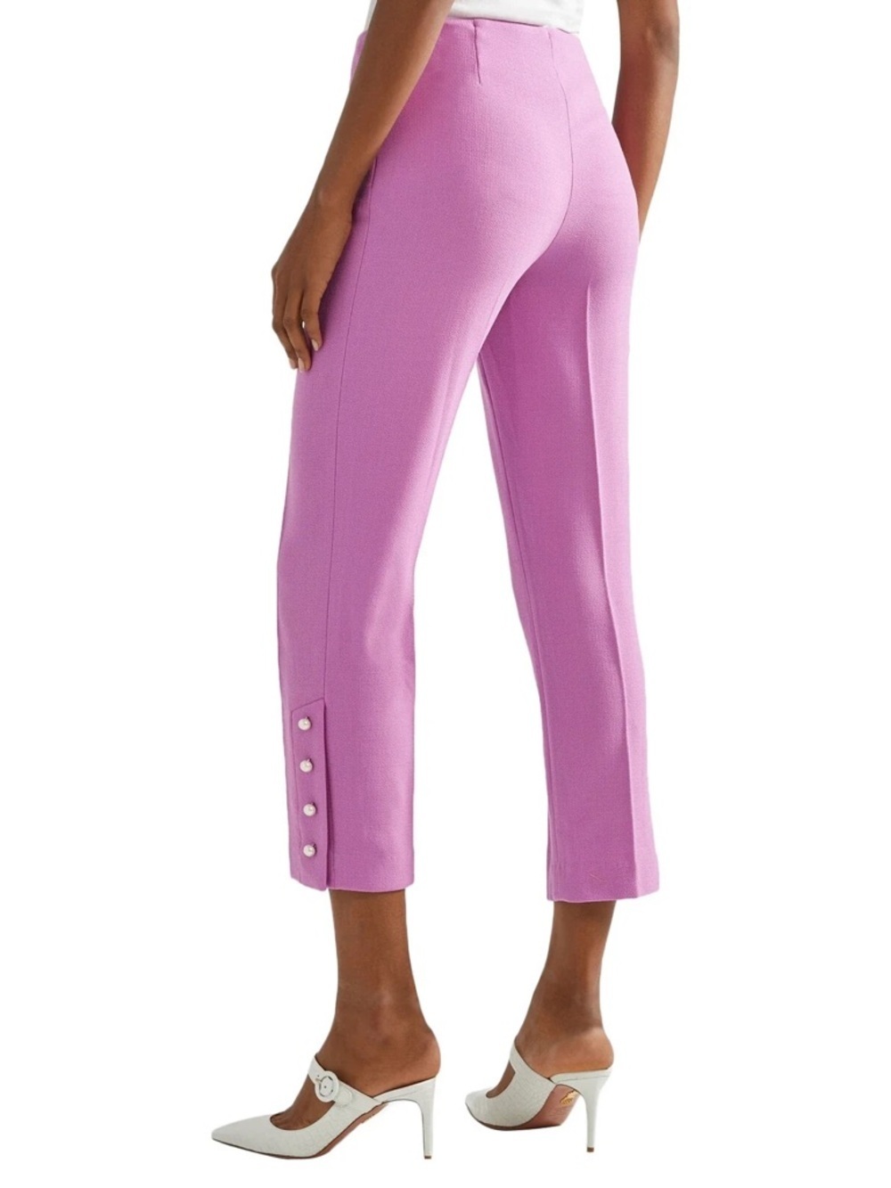 Lela Rose Cropped Stretch-Crepe Pants Pink Pearl-Button Trousers - Picture 2 of 13